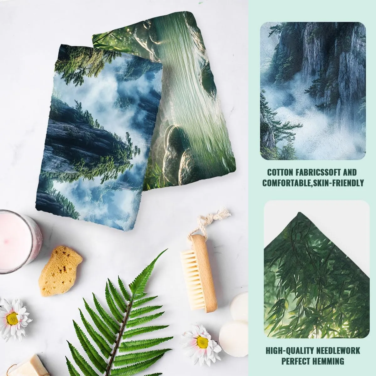 Mountain River Hand Towels Bathroom Set of 2 Absorbent Mountain Top Clouds Flowing Water Bathroom Kitchen Towels Set of 2 Lightweight Breathable Face Towels for Bathroom Gym Hotel Sport Decor
