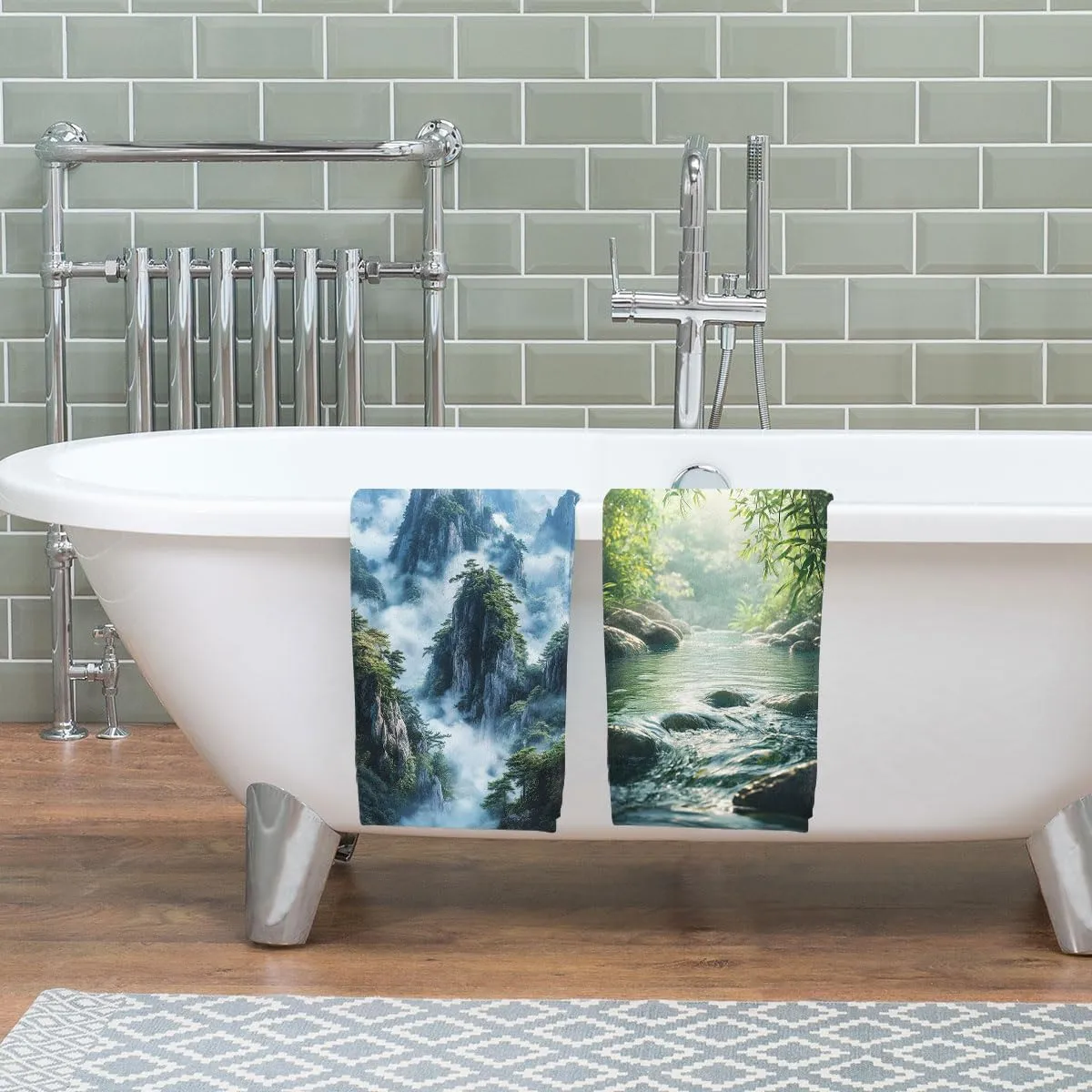 Mountain River Hand Towels Bathroom Set of 2 Absorbent Mountain Top Clouds Flowing Water Bathroom Kitchen Towels Set of 2 Lightweight Breathable Face Towels for Bathroom Gym Hotel Sport Decor