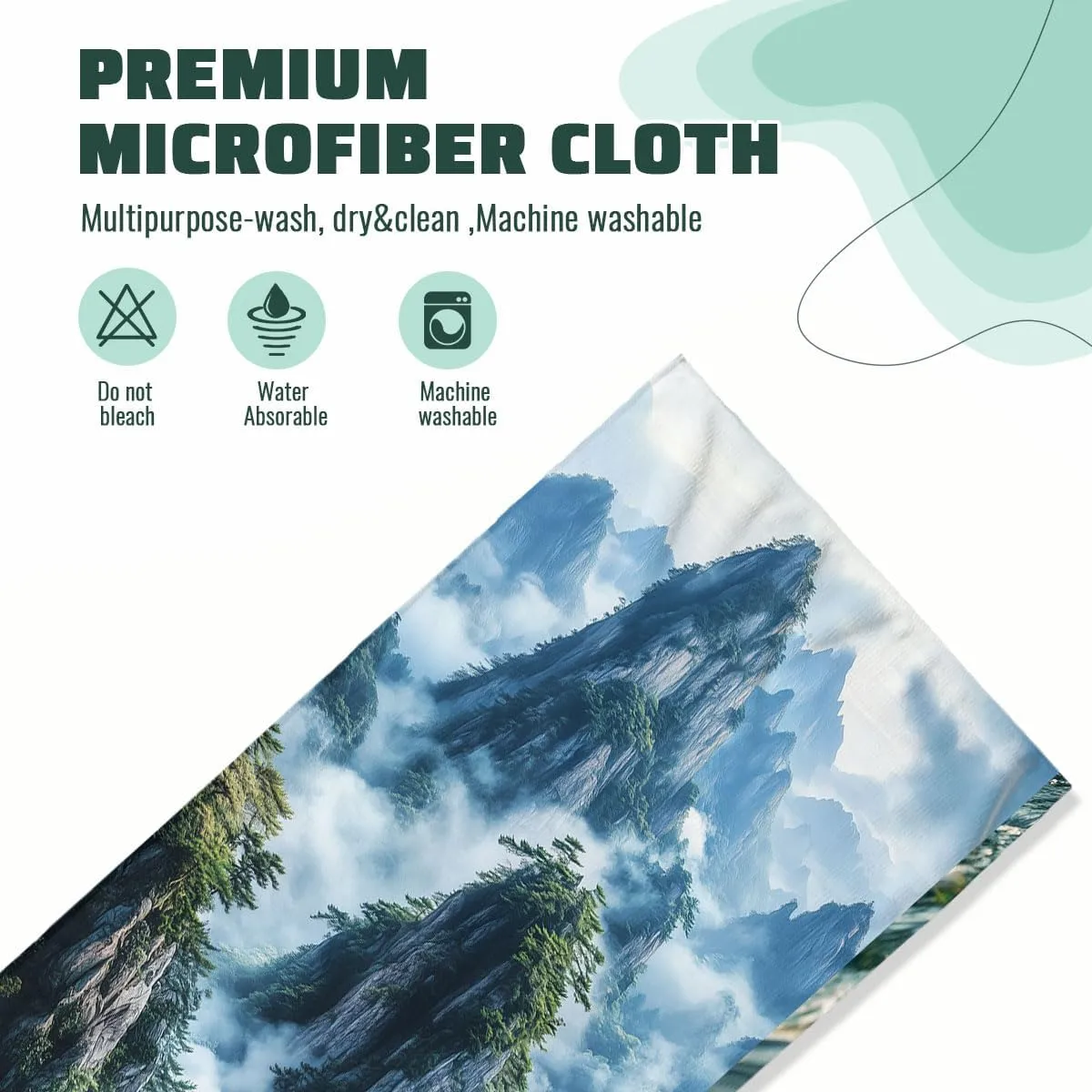 Mountain River Hand Towels Bathroom Set of 2 Absorbent Mountain Top Clouds Flowing Water Bathroom Kitchen Towels Set of 2 Lightweight Breathable Face Towels for Bathroom Gym Hotel Sport Decor
