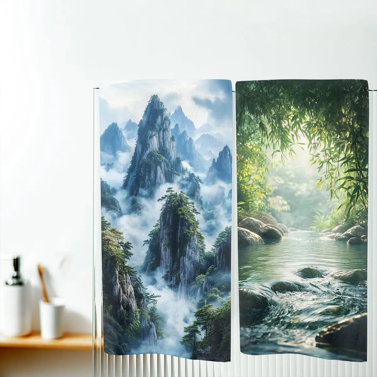 Mountain River Hand Towels Bathroom Set of 2 Absorbent Mountain Top Clouds Flowing Water Bathroom Kitchen Towels Set of 2 Lightweight Breathable Face Towels for Bathroom Gym Hotel Sport Decor