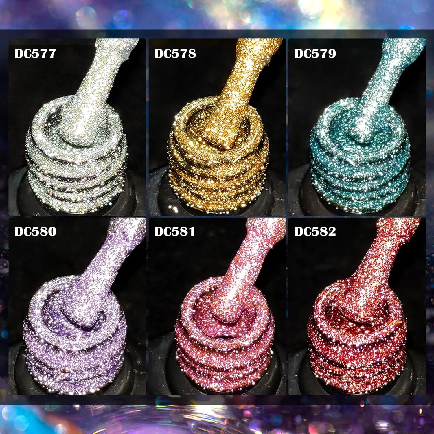 MTSSII 8 Pcs Cat Eye Gel Nail Polish Set of 6 Colors Gold Velvet Sparkling Cat Eye Gel Polish with Base Top coat and Magnet Stick Shimmer Glitter Soak Off Home Salon Diy Nail Art