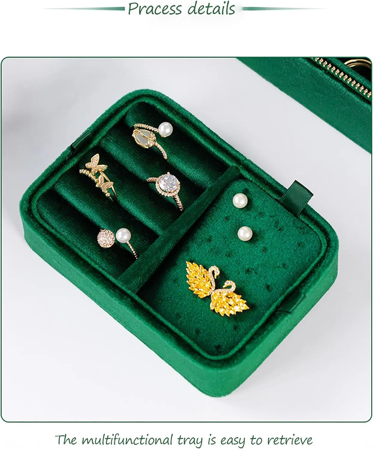 Multi Functional Jewelry Organizer with Dual Zipper, Jewelry Box Made of Skin Friendly Soft Velvet, Jewelry Storage Box, Removable Portable Jewelry Case for Women And Girls ,Pink,7.09*3.78*2.9