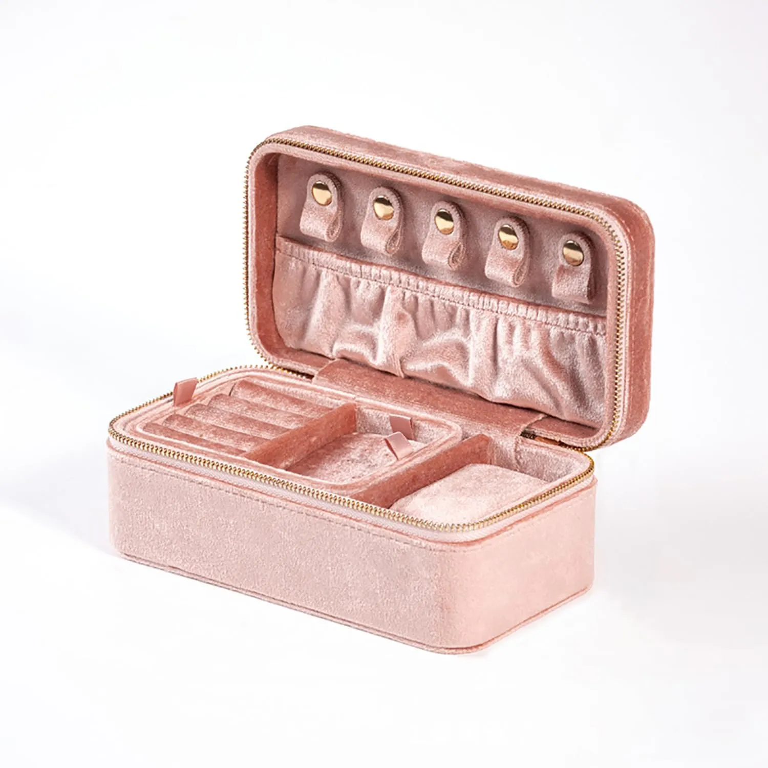Multi Functional Jewelry Organizer with Dual Zipper, Jewelry Box Made of Skin Friendly Soft Velvet, Jewelry Storage Box, Removable Portable Jewelry Case for Women And Girls ,Pink,7.09*3.78*2.9