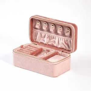 Multi Functional Jewelry Organizer with Dual Zipper, Jewelry Box Made of Skin Friendly Soft Velvet, Jewelry Storage Box, Removable Portable Jewelry Case for Women And Girls ,Pink,7.09*3.78*2.9
