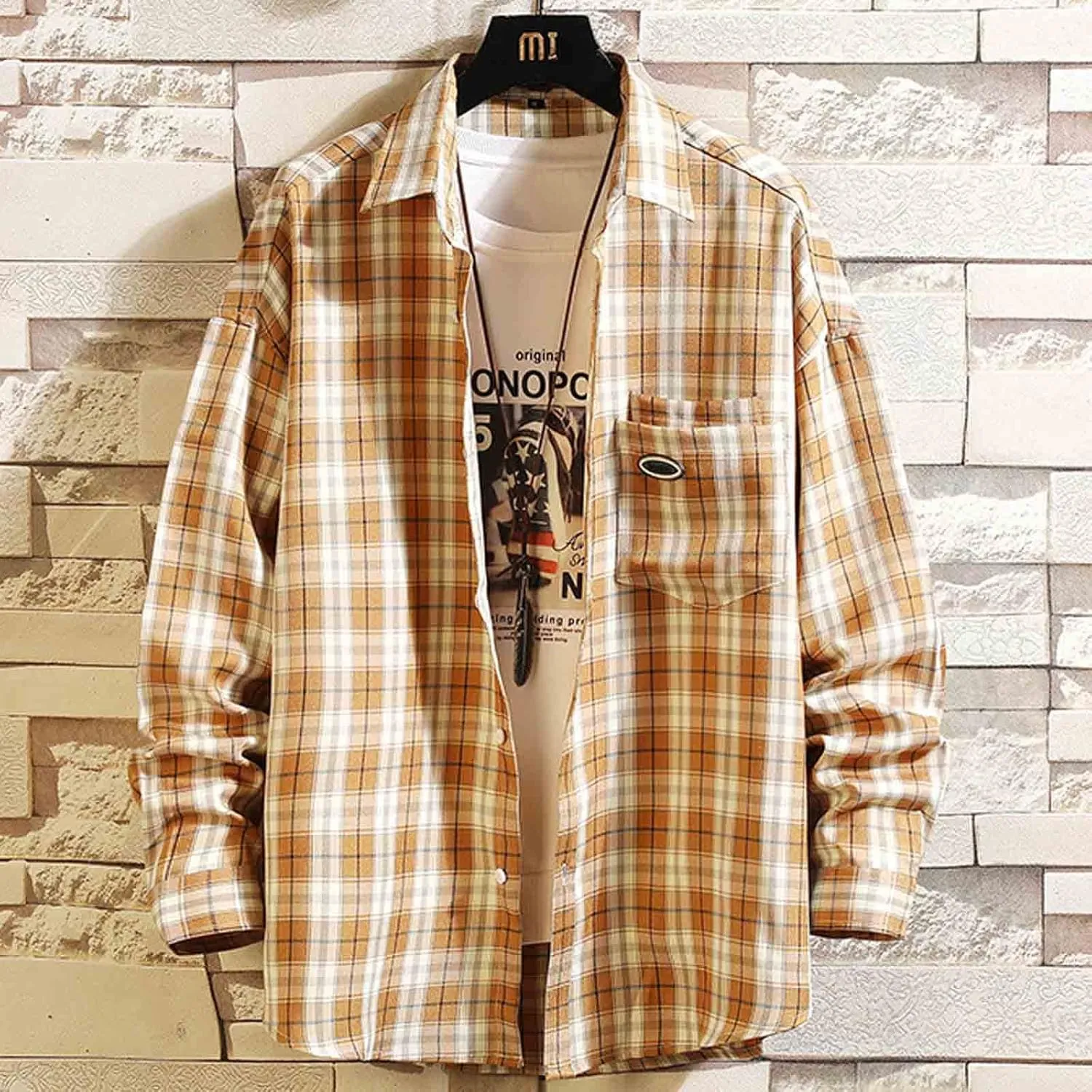 Muscularfit Casual Shirts for Men 2023 Fashion Outdoor Work Long Sleeve Button Down Tshirts Regular Fit Plaid Shirt Going Out