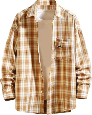 Muscularfit Casual Shirts for Men 2023 Fashion Outdoor Work Long Sleeve Button Down Tshirts Regular Fit Plaid Shirt Going Out