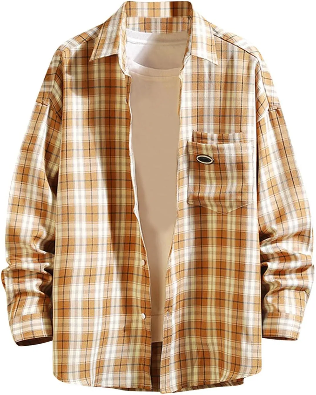Muscularfit Casual Shirts for Men 2023 Fashion Outdoor Work Long Sleeve Button Down Tshirts Regular Fit Plaid Shirt Going Out