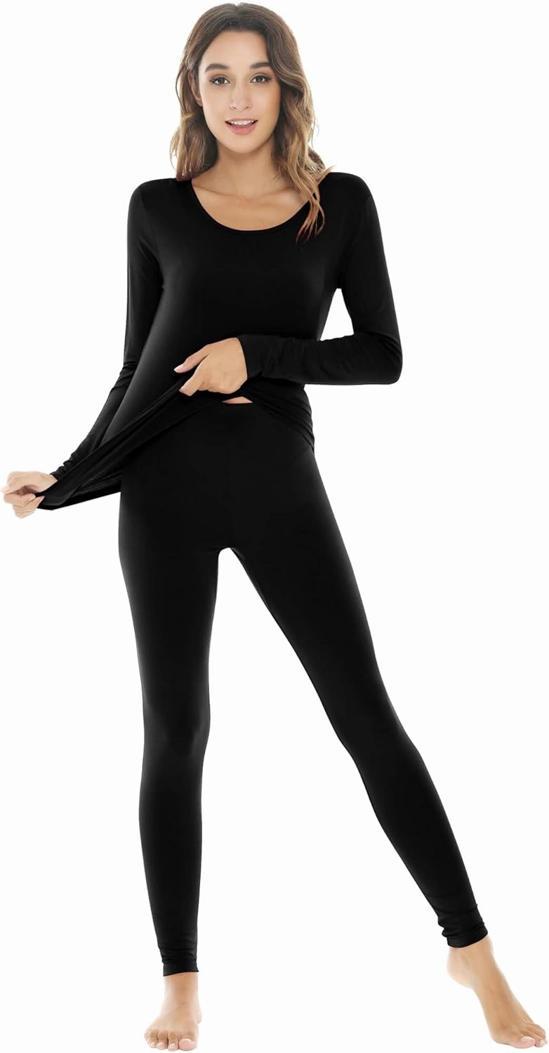 NACHILA Thermal Underwear for Women-Viscose Made from Bamboo,Soft Long Johns Set Base Layer Pajamas Set Long Sleeve Pjs
