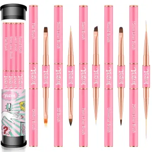 Nail Art Brushes Set 5pcs Double-Ended Nail Brushes for Nail Art with Nail Extension Gel Brush, Builder Gel Brush, Nail Art Liner Brush