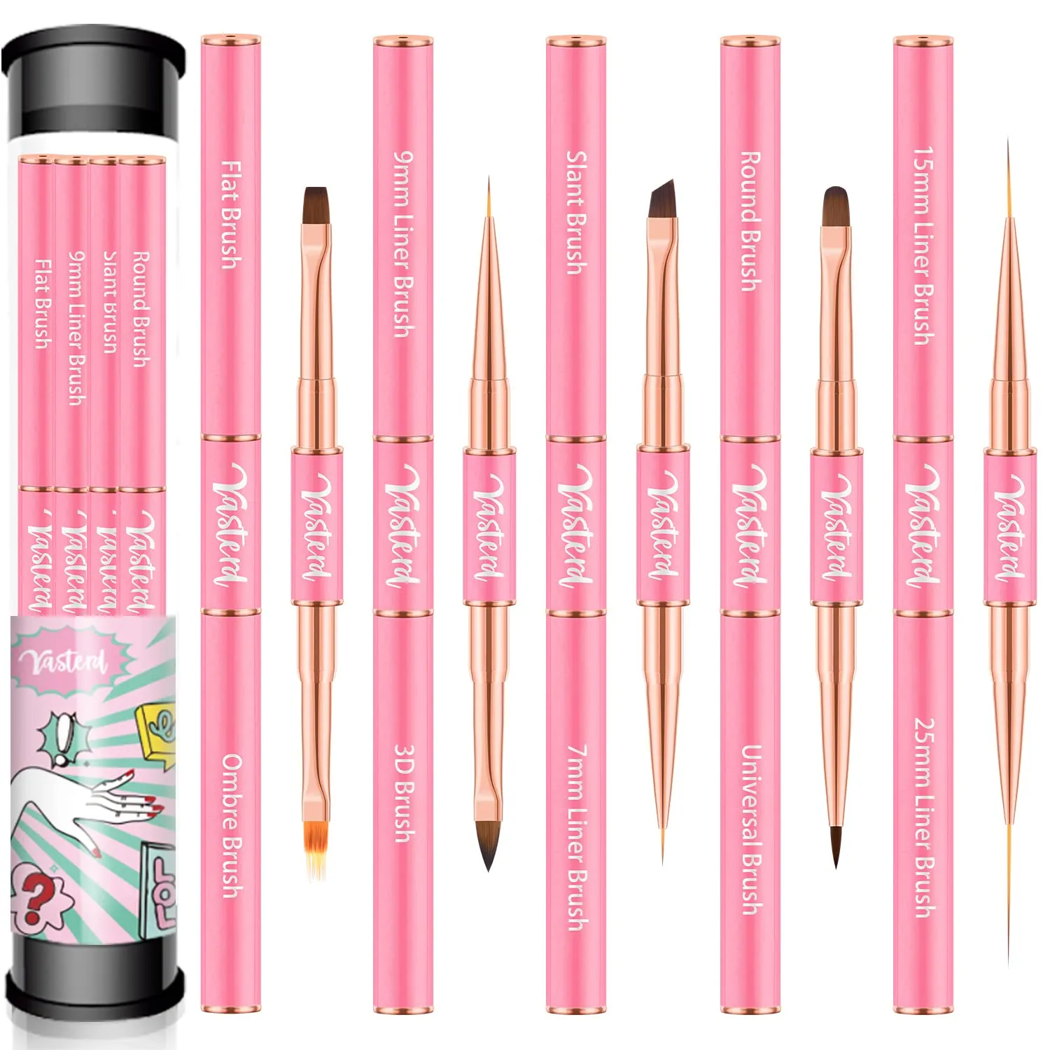 Nail Art Brushes Set 5pcs Double-Ended Nail Brushes for Nail Art with Nail Extension Gel Brush, Builder Gel Brush, Nail Art Liner Brush