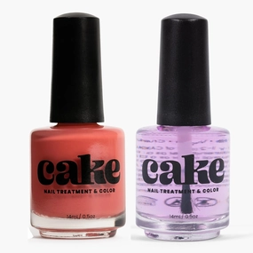 Nail Strengthener & Nail Polish Duo, Power Boost Nail Repair for Damaged Nails, Nail Hardener & Growth, Non Toxic, Professional Applicator Brush, Keratin Enriched (Afterglow) - CAKE Nails (1 fl oz)