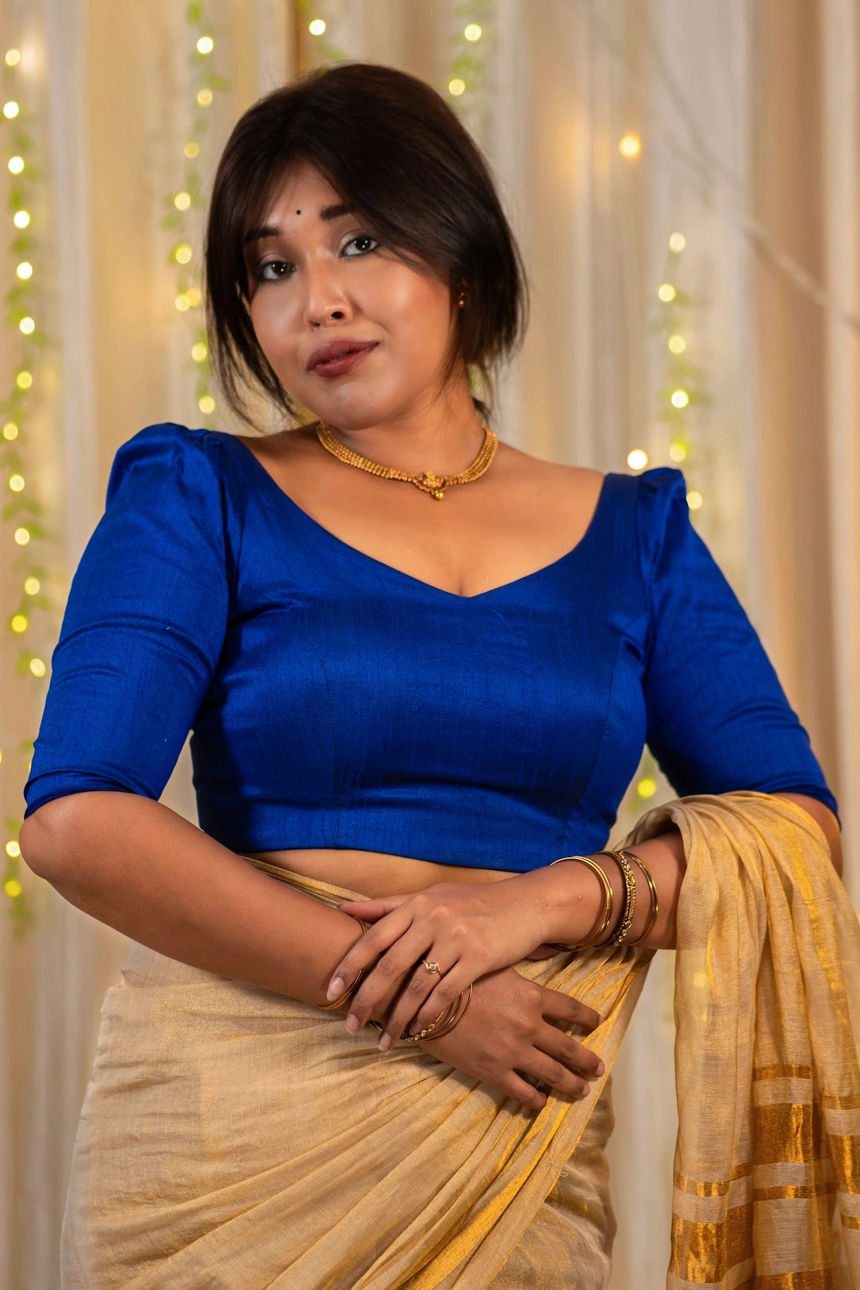 Naminandhi Puff Sleeve Blouse for Saree