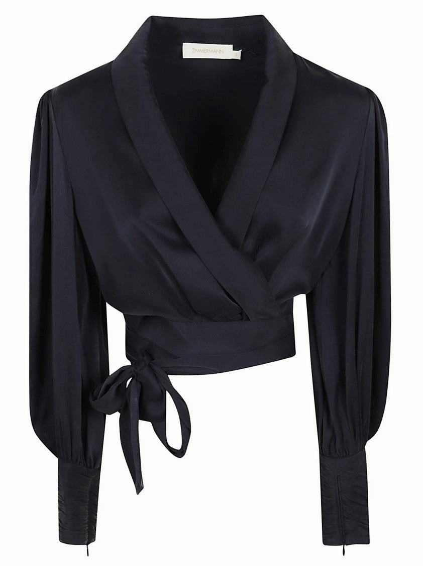 Navy/Blue Silk Wrap Top