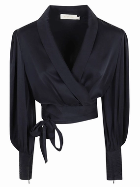 Navy/Blue Silk Wrap Top