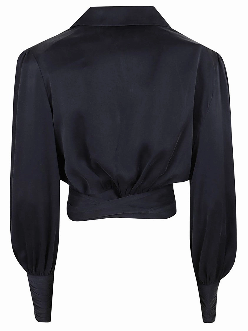 Navy/Blue Silk Wrap Top