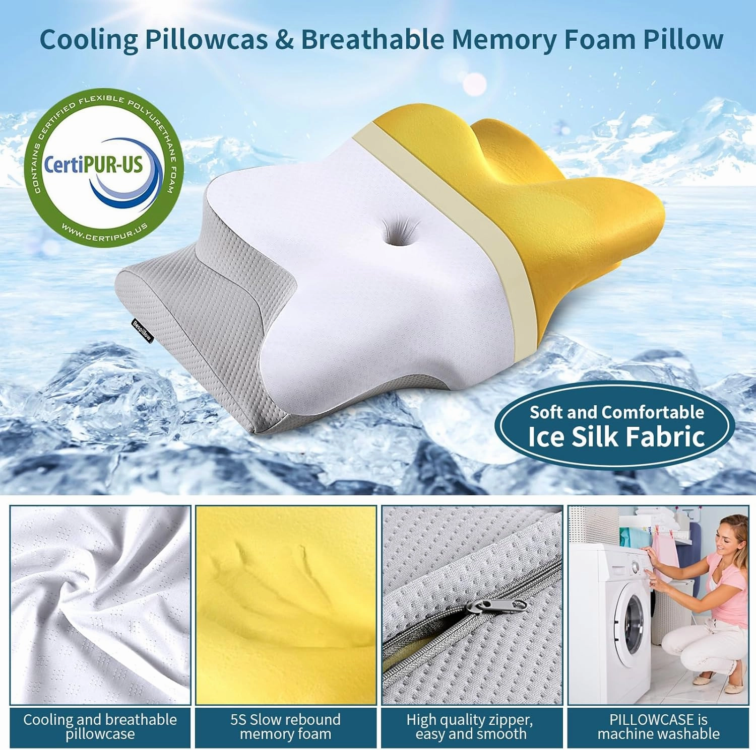 Neck Pillow Cervical Memory Foam Pillows, Cooling Contour Pillow for Neck Pain Relief, Ergonomic Orthopedic Bed Pillow for Side Back Stomach Sleepers with Breathable Pillowcase