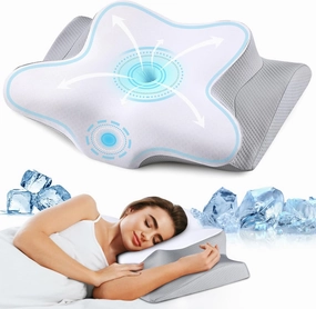 Neck Pillow Cervical Memory Foam Pillows, Cooling Contour Pillow for Neck Pain Relief, Ergonomic Orthopedic Bed Pillow for Side Back Stomach Sleepers with Breathable Pillowcase