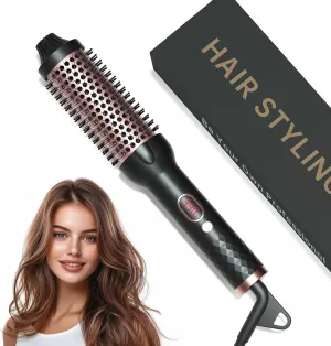 Negative Ion Thermal Brush for Blowout Look, 1.5 Inch Heated Round Brush, Ceramic Curling Brush with Anti-Scald Nylon Bristles,10 Temps & Auto Shut-Off, Dual Voltage