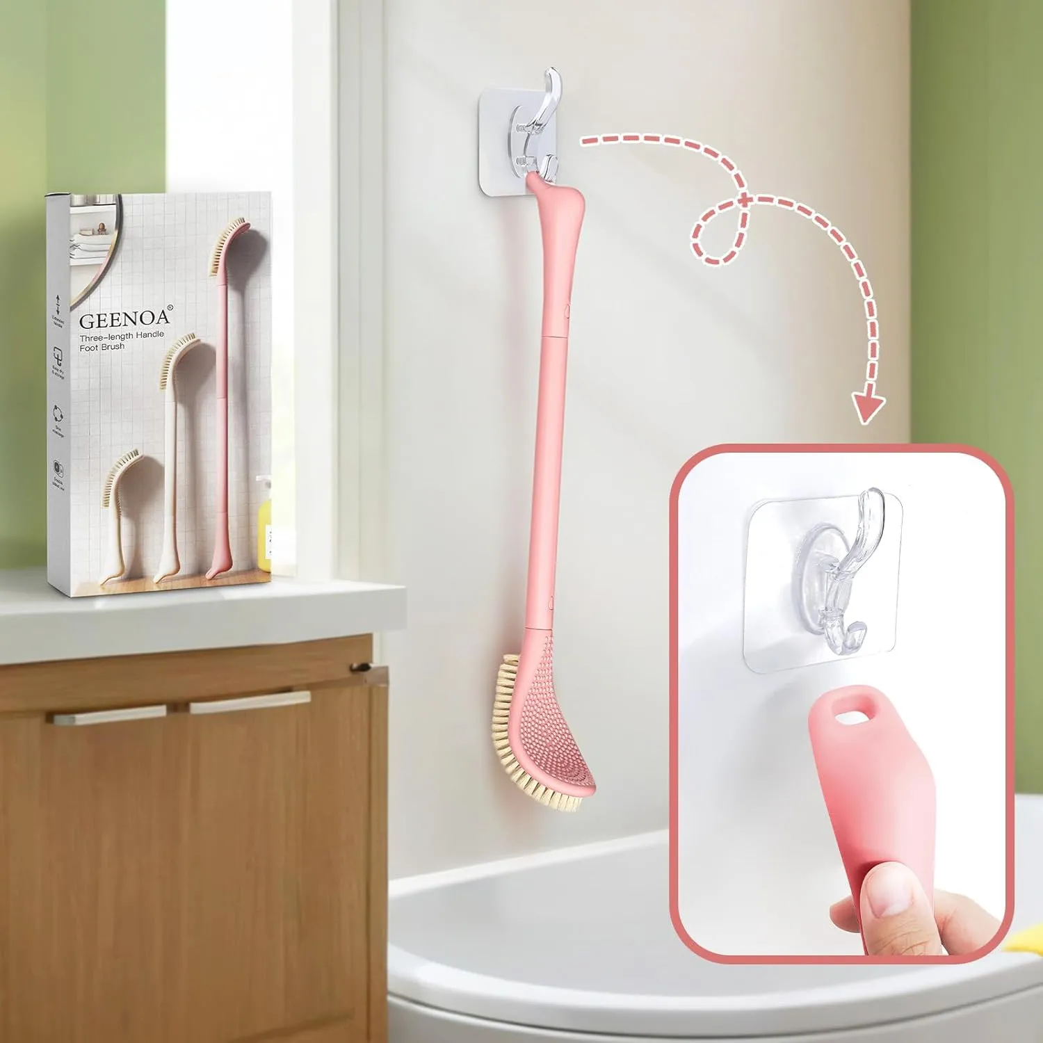 New Foot Brush with Adjustable Long Handle, 3-in-1 Foot Scrubber for Wet or Dry Brushing, 10.2’’- 27.5’’ Foot Scrub Brush for Senior, Pregnant, Disabled, or Injured, Gift-Box Packed(White)