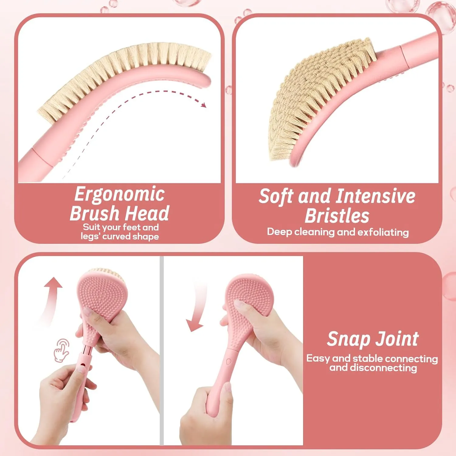 New Foot Brush with Adjustable Long Handle, 3-in-1 Foot Scrubber for Wet or Dry Brushing, 10.2’’- 27.5’’ Foot Scrub Brush for Senior, Pregnant, Disabled, or Injured, Gift-Box Packed(White)