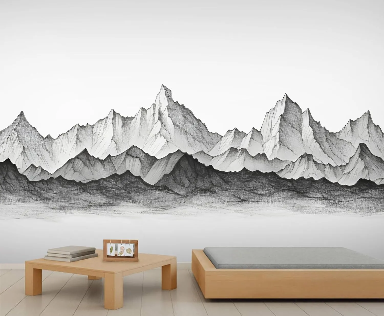 NIUEGAF Black and White Line Drawing Wallpaper Snowy Mountain Range Wall Mural Sketch of Mountain Wallpaper Wall for Bedroom Home Decor Living Room Dining Room Office