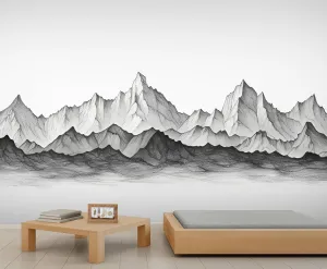 NIUEGAF Black and White Line Drawing Wallpaper Snowy Mountain Range Wall Mural Sketch of Mountain Wallpaper Wall for Bedroom Home Decor Living Room Dining Room Office