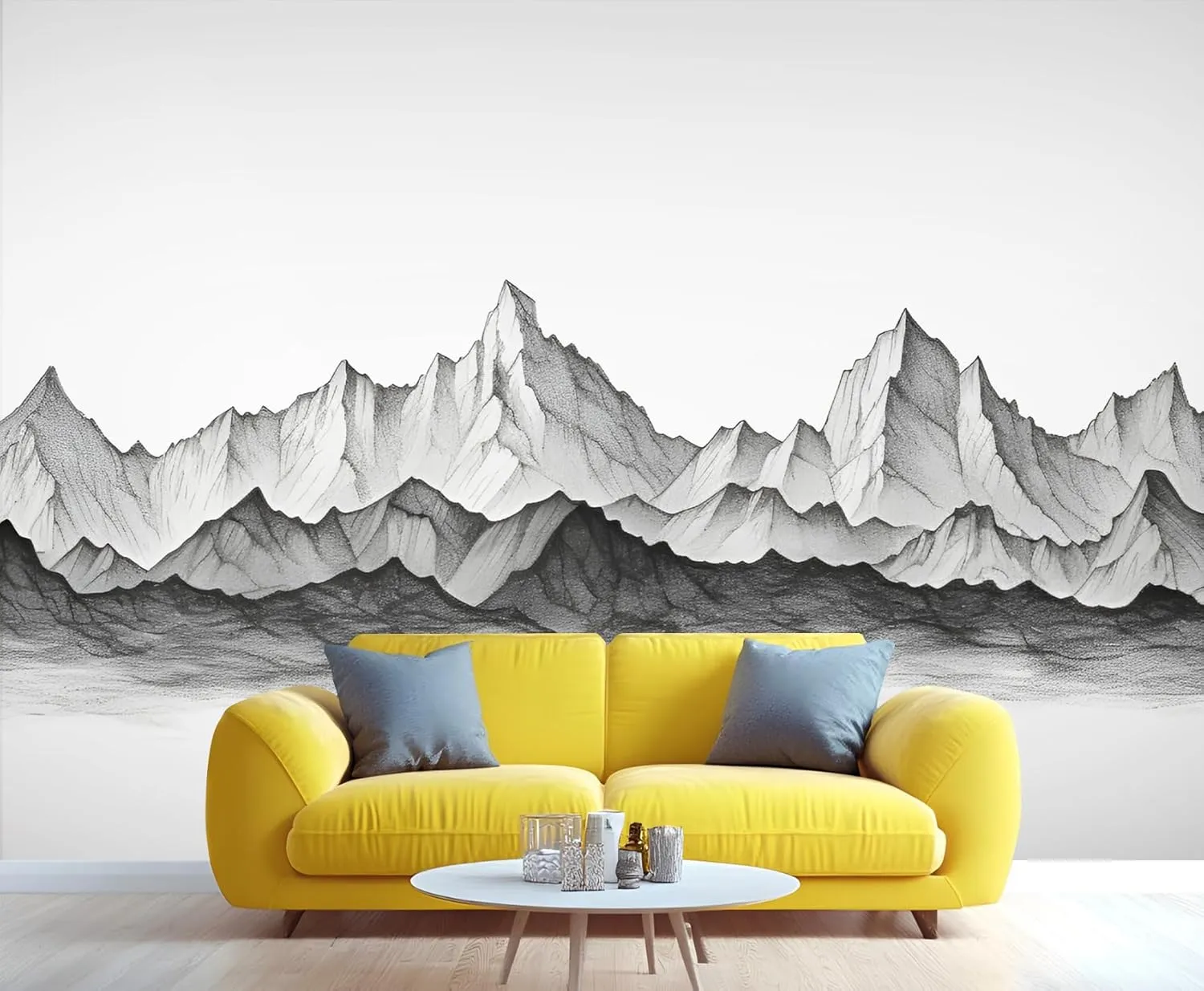 NIUEGAF Black and White Line Drawing Wallpaper Snowy Mountain Range Wall Mural Sketch of Mountain Wallpaper Wall for Bedroom Home Decor Living Room Dining Room Office