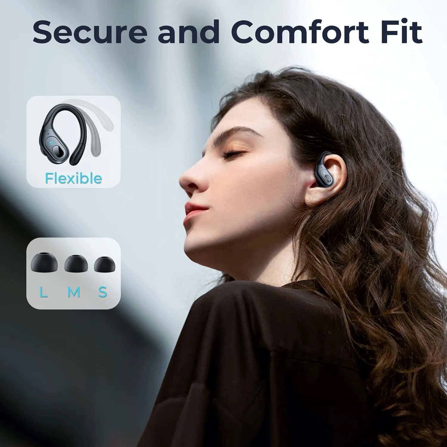 occiam Wireless Earbuds Bluetooth 5.3 Sport Headphonese with LED Charging Case, 90H Playback Sweatproof Over Ear Running Ear Buds with Earhooks Workout Earphones for iOS Android,Black