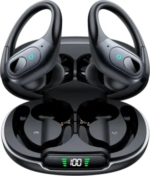 occiam Wireless Earbuds Bluetooth 5.3 Sport Headphonese with LED Charging Case, 90H Playback Sweatproof Over Ear Running Ear Buds with Earhooks Workout Earphones for iOS Android,Black