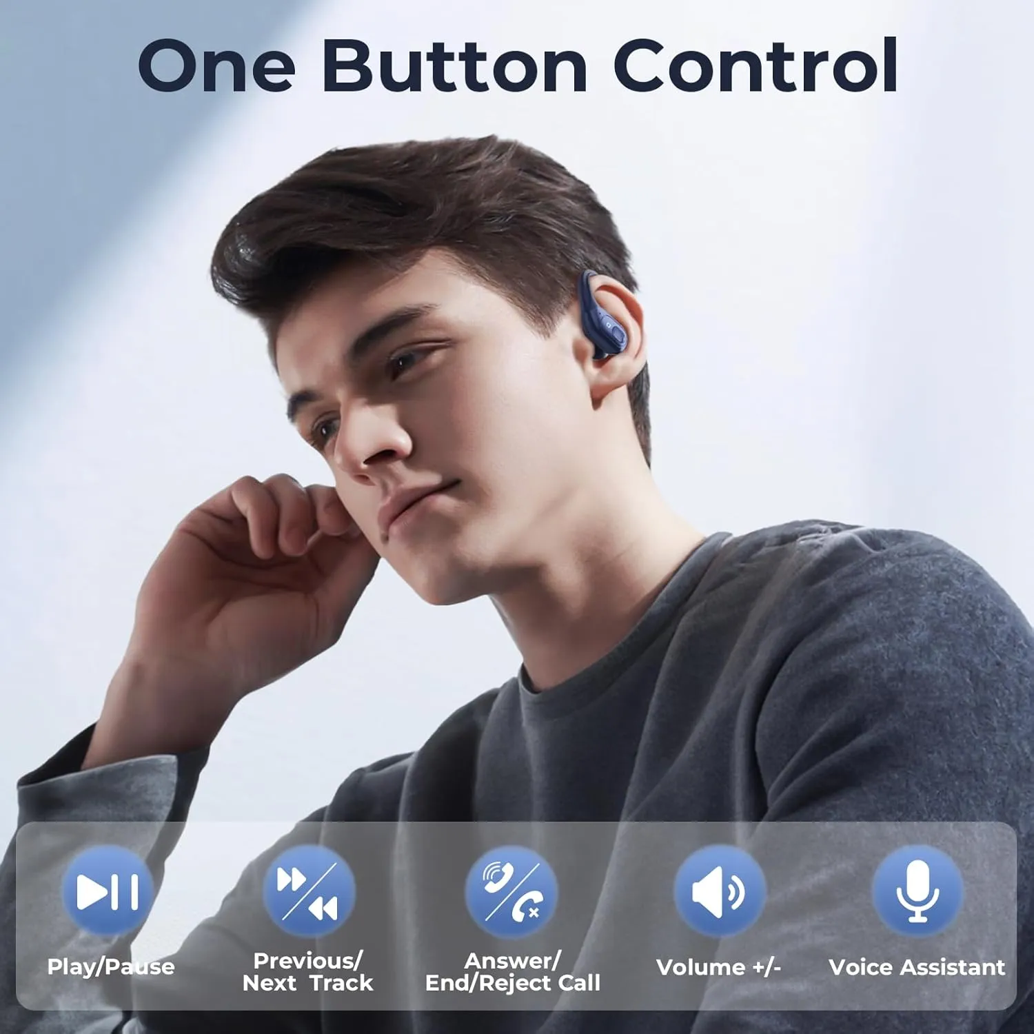 occiam Wireless Earbuds Bluetooth 5.3 Sport Headphonese with LED Charging Case, 90H Playback Sweatproof Over Ear Running Ear Buds with Earhooks Workout Earphones for iOS Android,Deep Blue