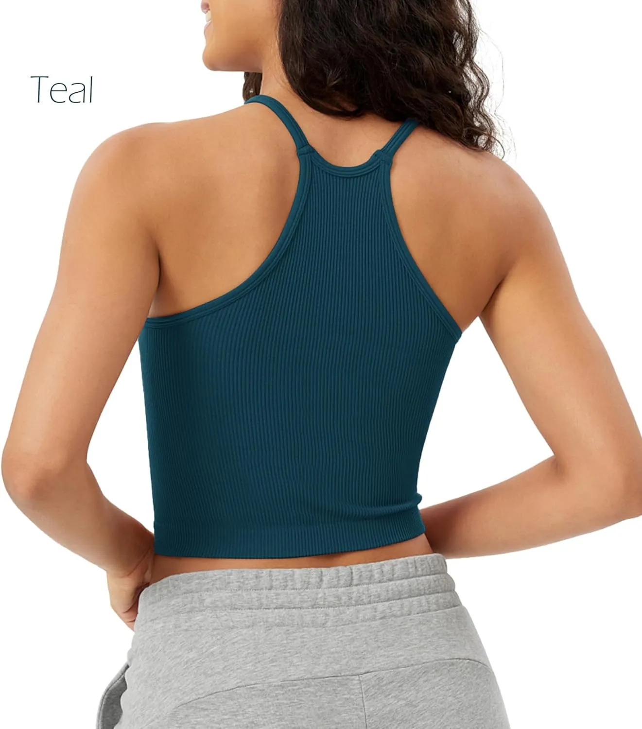 ODODOS Women's Crop 3-Pack Seamless Rib-Knit Camisole Crop Tank Tops