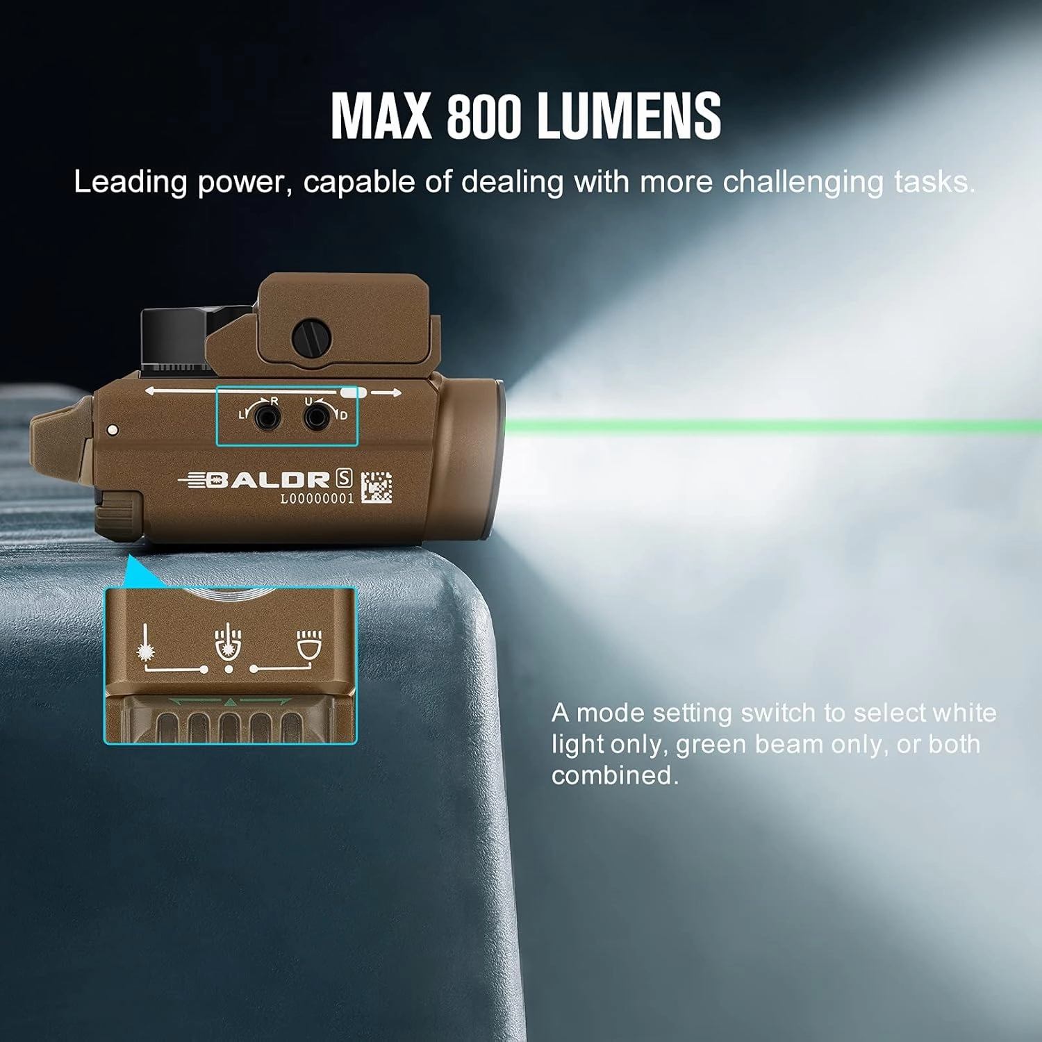 OLIGHT Baldr S 800 Lumens Compact Rail Mount Weaponlight with Green Beam & Walker's Razor Slim Folding Electronic Ear Protection with Sound Activated 23dB Noise Reduction