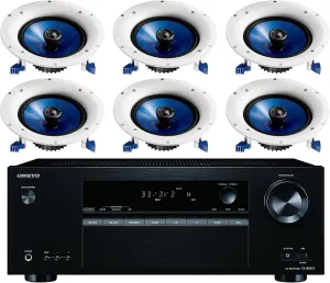 Onkyo 5.2 Channel Full 4K Bluetooth AV Home Theater Receiver   Yamaha Natural High-Performance Moisture Resistant 2-Way 110 watts Surround Sound in-Ceiling Speaker System (Set of 6)