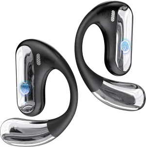 Open Ear Bluetooth 5.4 Headphones, 40Hrs Sport Earbuds, Stereo Deep Bass Sports Ear Buds Built in Mic, LED Display Charging Case, IPX7 Waterproof Earphones with Earhooks for Workout Running, Black