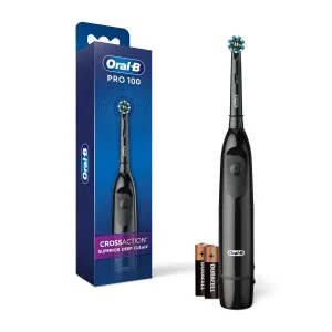 Oral-B Pro 100 CrossAction, Battery Powered Toothbrush, Black, 1 Count (Pack of 1)