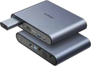 ORICO USB C Hub with 2 M.2 SSD Enclosure, 10 in 1 Docking Station Fits M.2 NVMe/SATA SSD, 10Gbps USB 3.2, 4K@60Hz HDMI, 60W PD, Ethernet (PTM2)