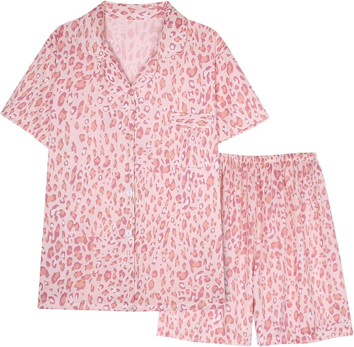 Pajama Set for Women 2 Piece Lounge Set Short Sleeve Button Up Tops and Shorts Soft Sleepwear, Single Chest Pocket
