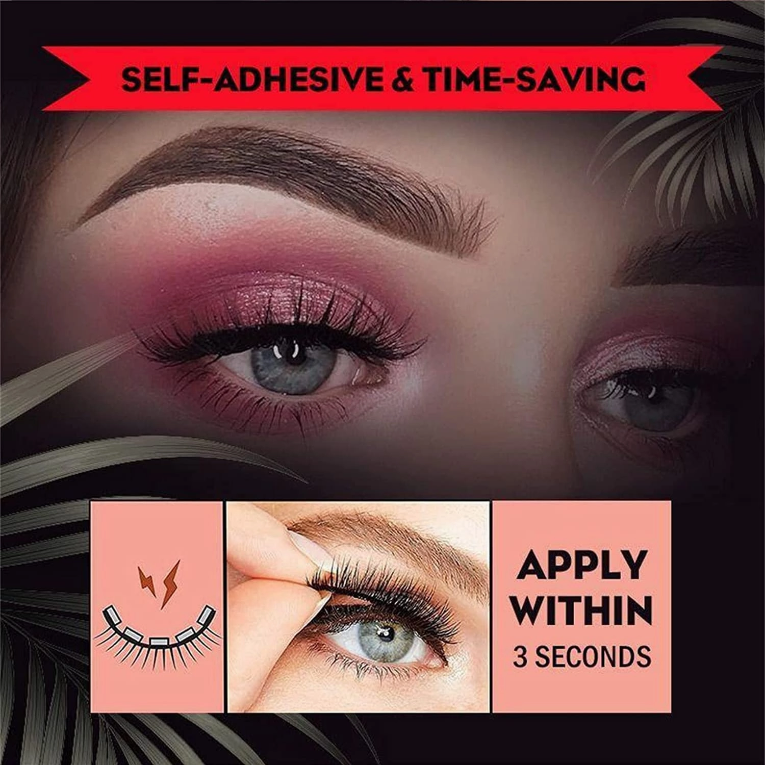 Pawson Self-Adhesive Eye Lashes, Reusable Self Adhesive Eyelashes, Magnetic Eyelashes Natural Look, Self-Adhesive Eyelashes Natural, Self Adhesive Lashes For Women No Glue (3Pairs-B)