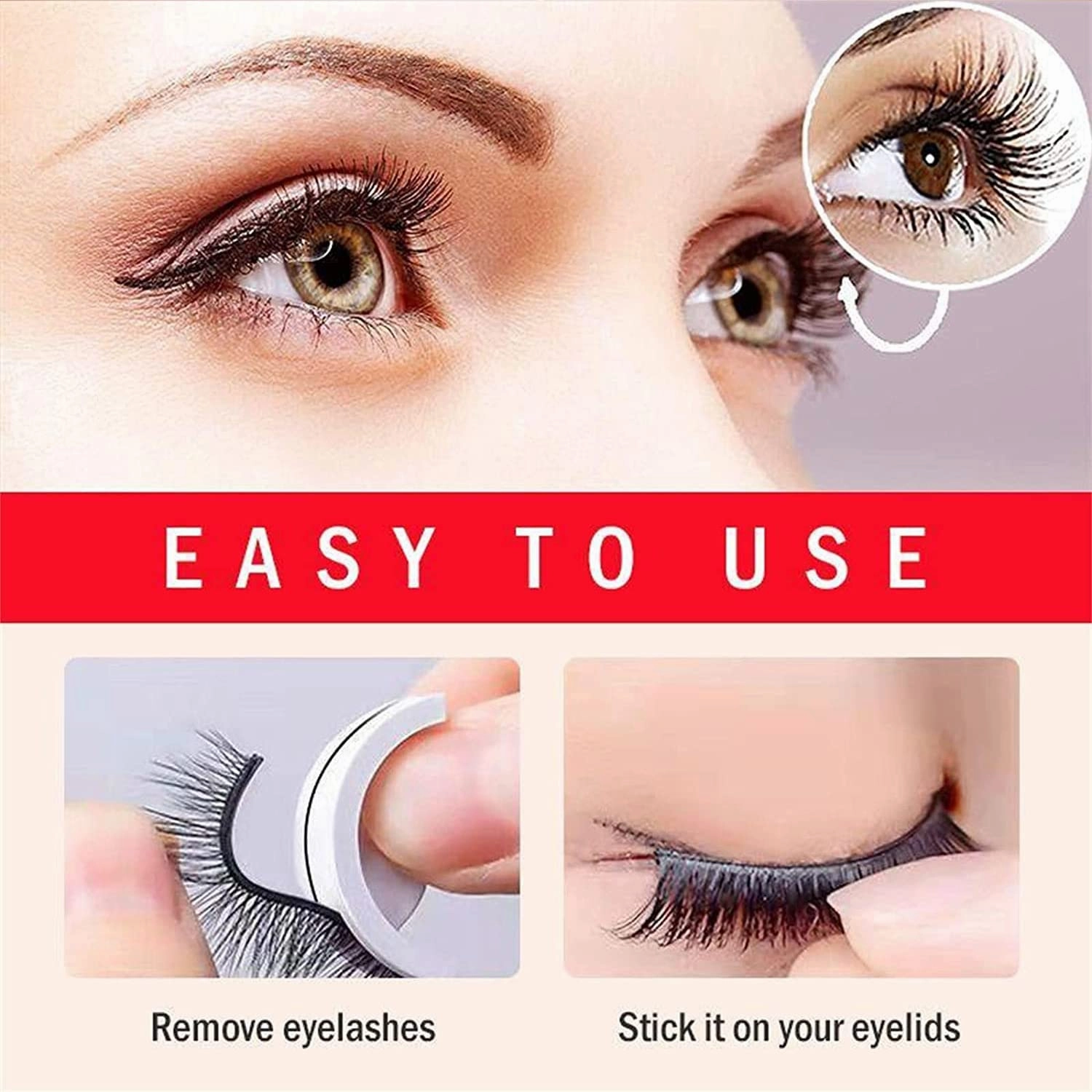Pawson Self-Adhesive Eye Lashes, Reusable Self Adhesive Eyelashes, Magnetic Eyelashes Natural Look, Self-Adhesive Eyelashes Natural, Self Adhesive Lashes For Women No Glue (3Pairs-B)