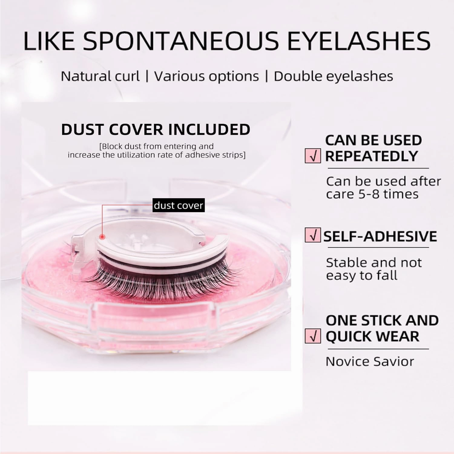 Pawson Self-Adhesive Eye Lashes, Reusable Self Adhesive Eyelashes, Magnetic Eyelashes Natural Look, Self-Adhesive Eyelashes Natural, Self Adhesive Lashes For Women No Glue (3Pairs-B)
