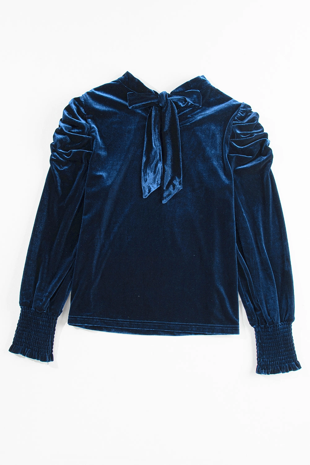 Peach Blossom Mock Keyhole Neck Puff Sleeve Velvet Blouse