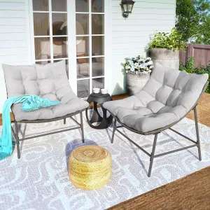 PHI VILLA Outdoor Papasan Chairs Set of 2, Oversized Scoop Wicker Chairs with Cushions & Steel Frame, Double Comfy Conversation Reading Furniture for Apartment Patio, Porch, Deck, Balcony