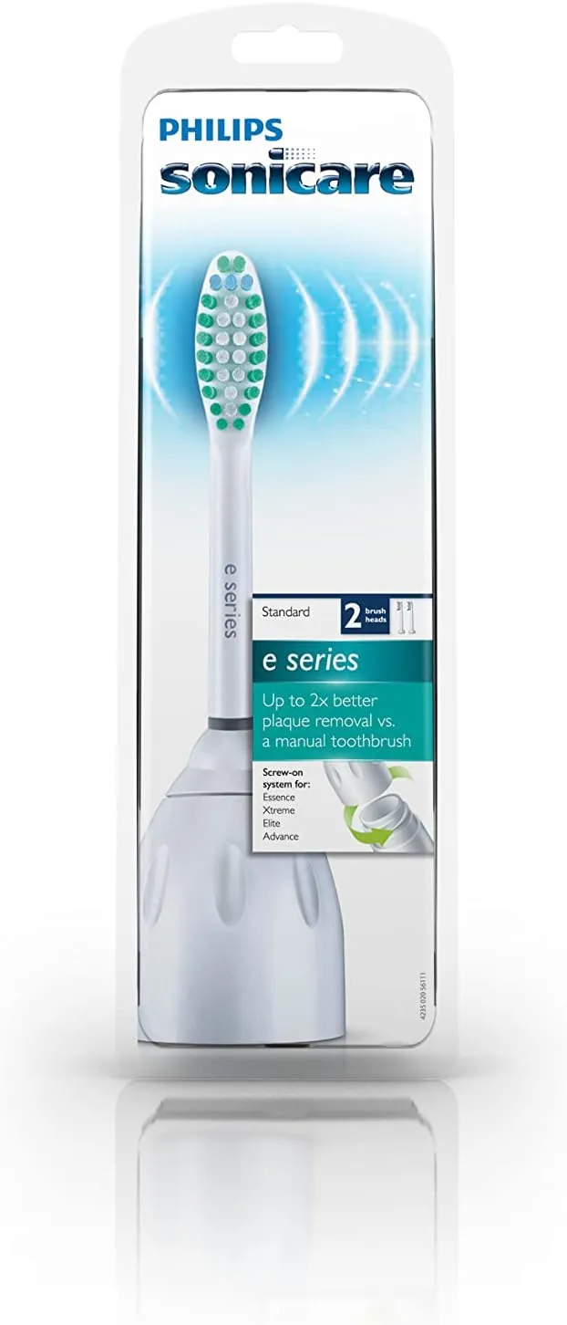 Philips Sonicare Genuine E-Series Replacement Toothbrush Heads, 2 Brush Heads, White, HX7022/66