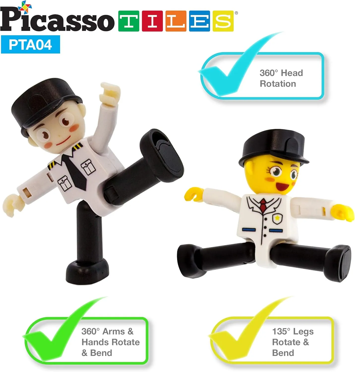 PicassoTiles Magnetic Figures 4 Piece Aircraft and Action Figure Magnet Airplane and Helicopter Expansion Pack Toddler Toy Set Educational Learning Kit Pretend Playset for Construction Building Block