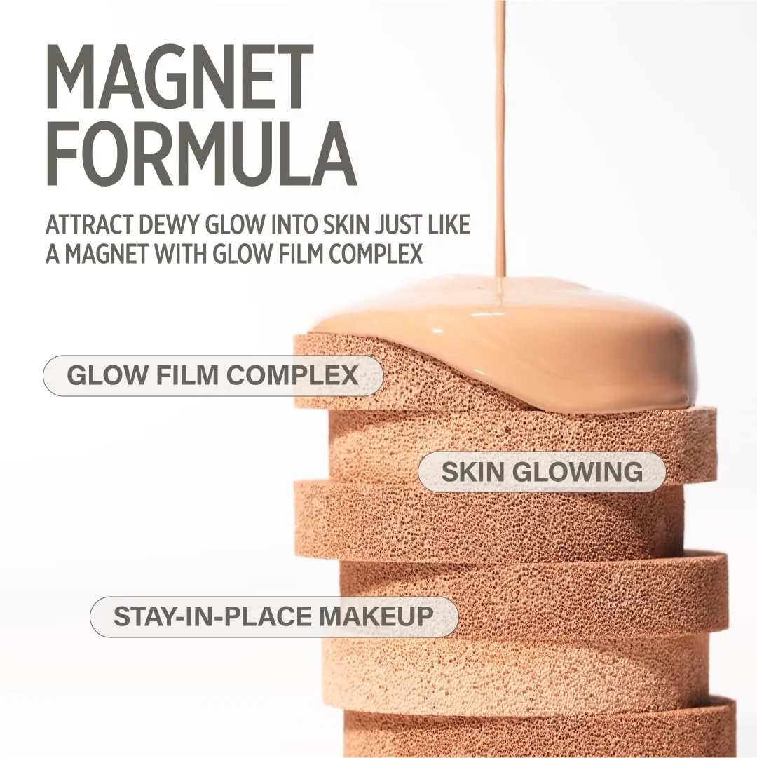 PINK MAGNET CUSHION #01 IVORY BEIGE (15G, 0.52 OZ.) / Magnetic Adherence, Dewy Radiance, 77% moisture essence, Glow Film Complex, Skin Film Polymer