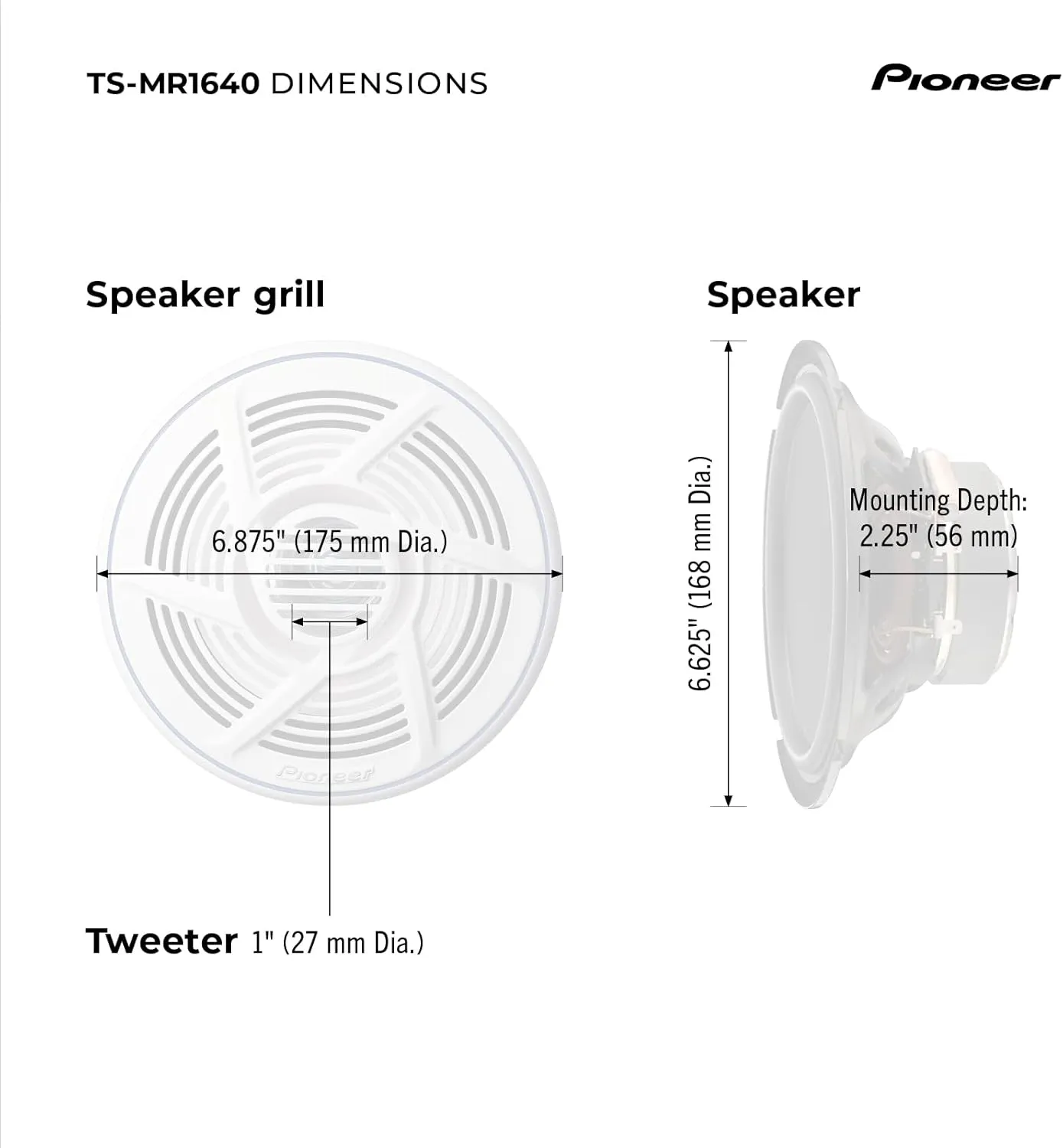 Pioneer Mobile TS-MR1640 6.5-Inch 2-Way Marine Speakers, gold, One Size