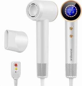 Plavogue Dual Voltage Hair Dryer - 110-240V -110000 RPM High-Speed Brushless Motor Negative Ionic Travel Blow Dryer for Fast Drying, Low Noise Thermo-Control Hair Dryer with 360° Magnetic Nozzle,White