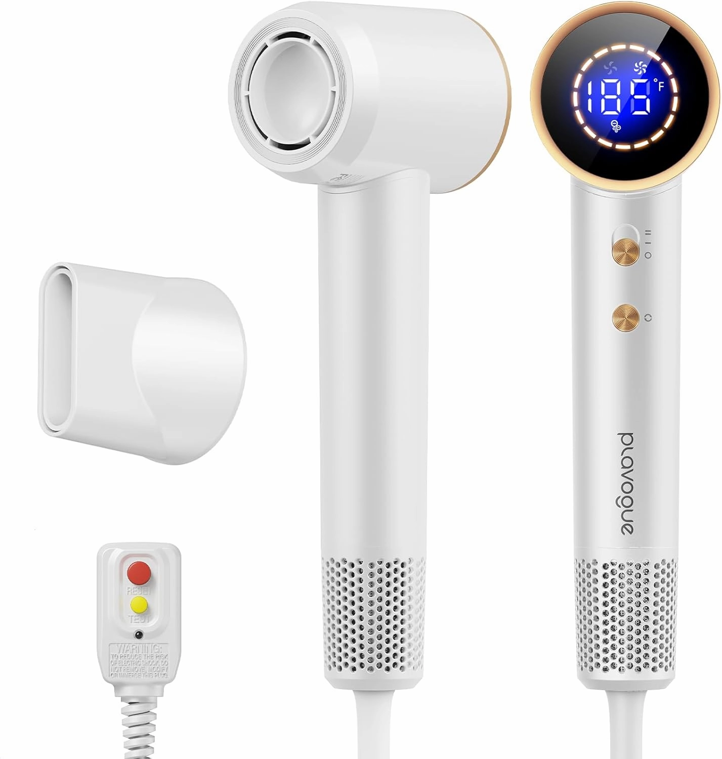Plavogue Dual Voltage Hair Dryer - 110-240V -110000 RPM High-Speed Brushless Motor Negative Ionic Travel Blow Dryer for Fast Drying, Low Noise Thermo-Control Hair Dryer with 360° Magnetic Nozzle,White
