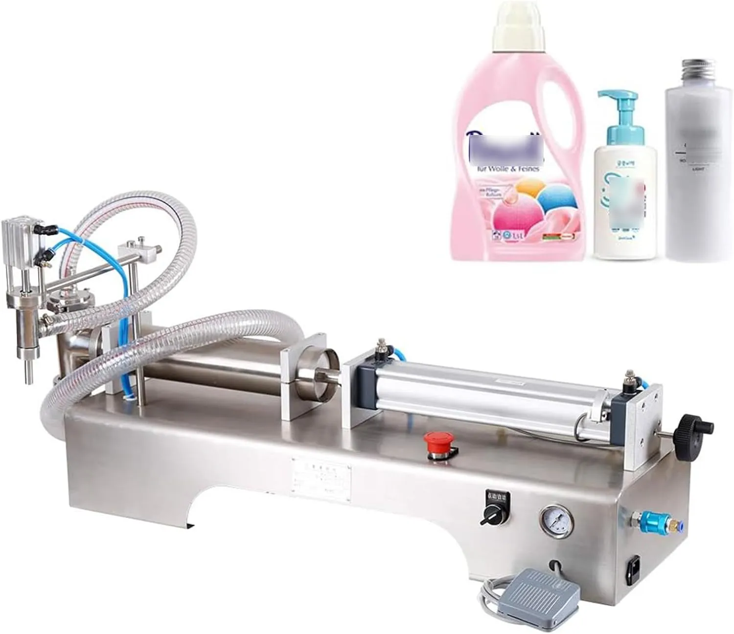 Pneumatic Liquid Quantitative Filling Machine Semi-Automatic Liquid Filling Machine is Suitable for Beverage Water, Juice, Milk, Alcohol, Stainless Steel,100~1000ML
