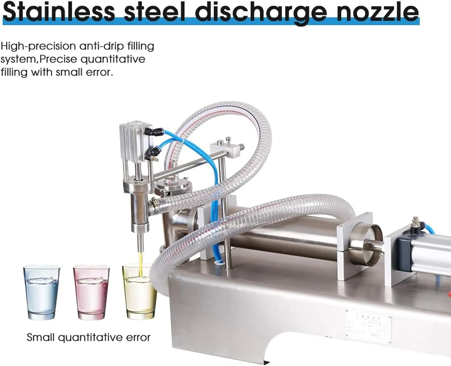 Pneumatic Liquid Quantitative Filling Machine Semi-Automatic Liquid Filling Machine is Suitable for Beverage Water, Juice, Milk, Alcohol, Stainless Steel,100~1000ML